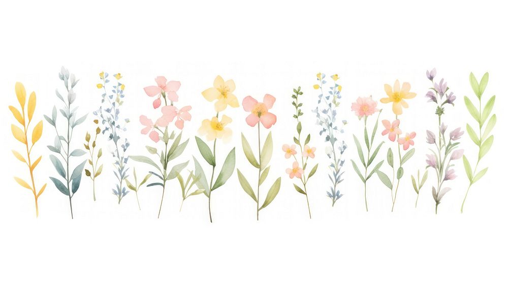 Spring flowers as divider watercolor graphics daffodil pattern.