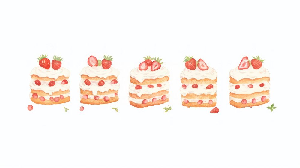 Strawberry shortcakes as divider watercolor dessert produce cream.