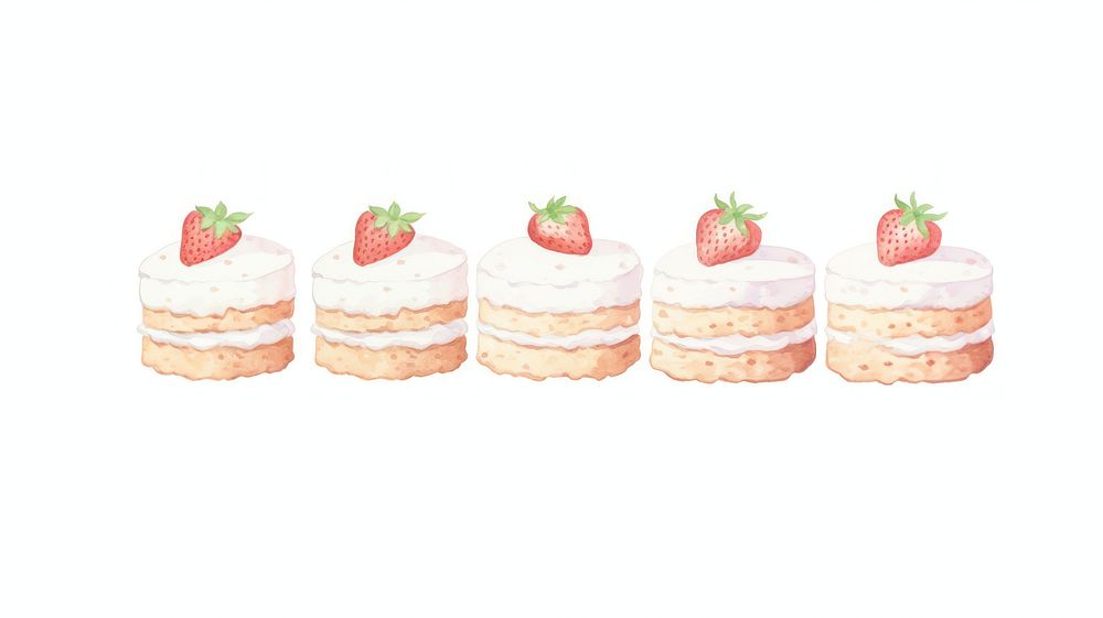 Strawberry shortcakes as divider watercolor produce dessert fruit.