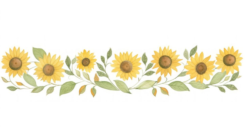 Sunflowers as divider watercolor asteraceae blossom pattern.