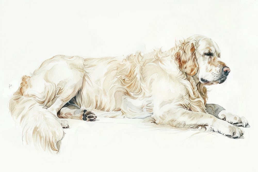 Golden retriever painting illustrated drawing.