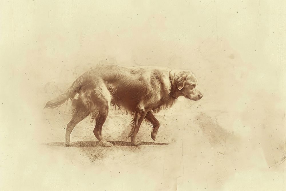 Golden retriever walking painting animal canine.