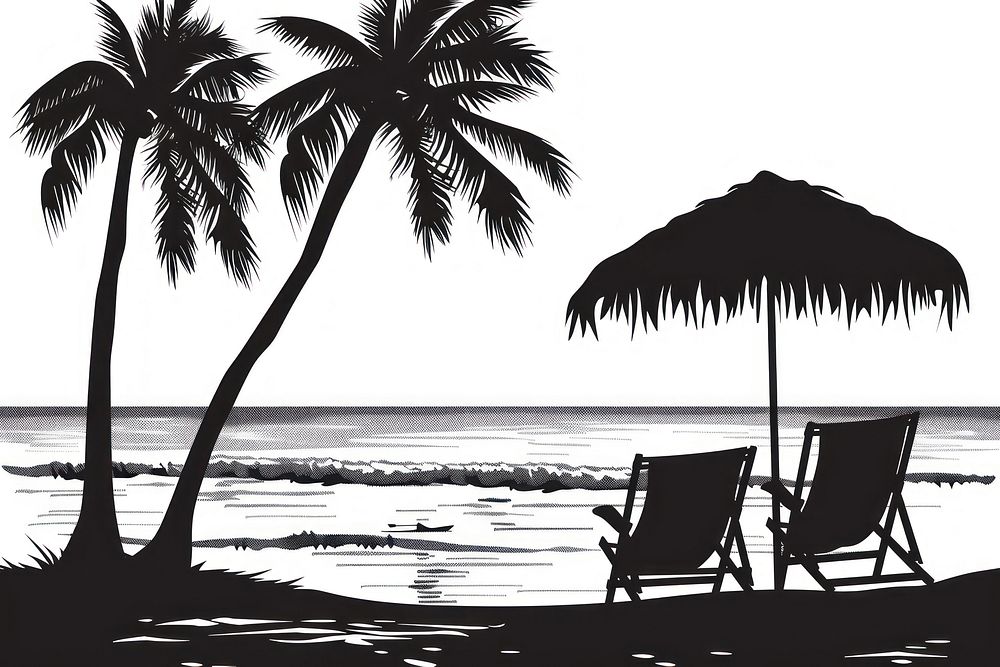 Beach silhouette furniture arecaceae.