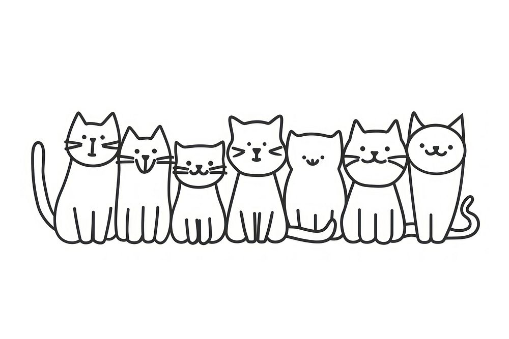 Continuous line drawing cute cats art illustrated outdoors.