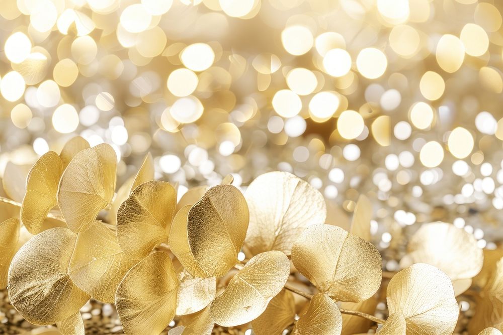 Eucalyptus leaf texture glitter gold chandelier.