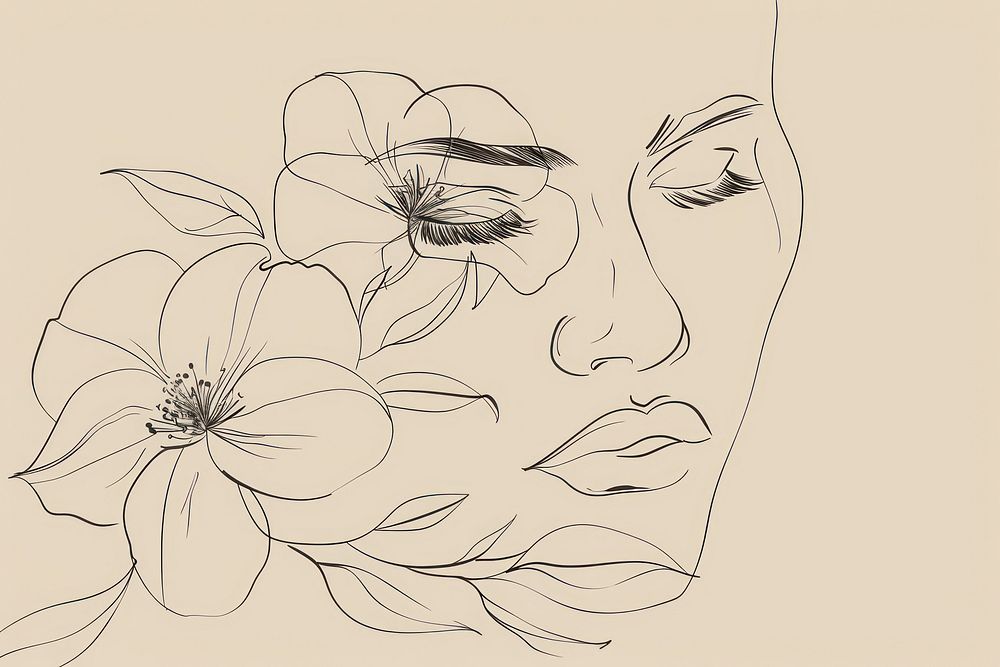 Flowers and woman art illustrated drawing.