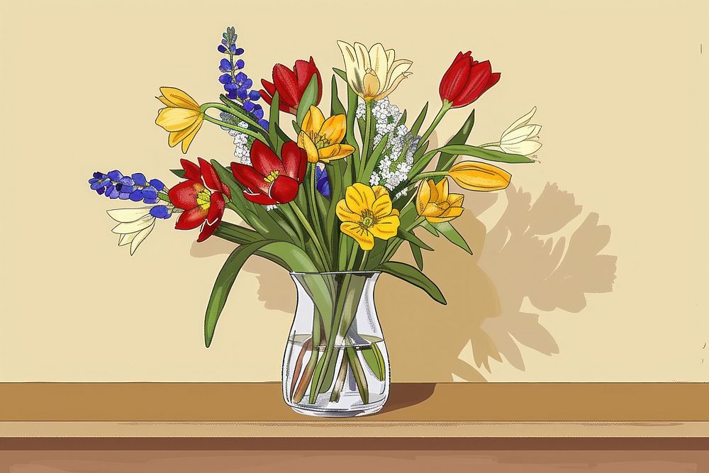 Flowers and vase art graphics painting.