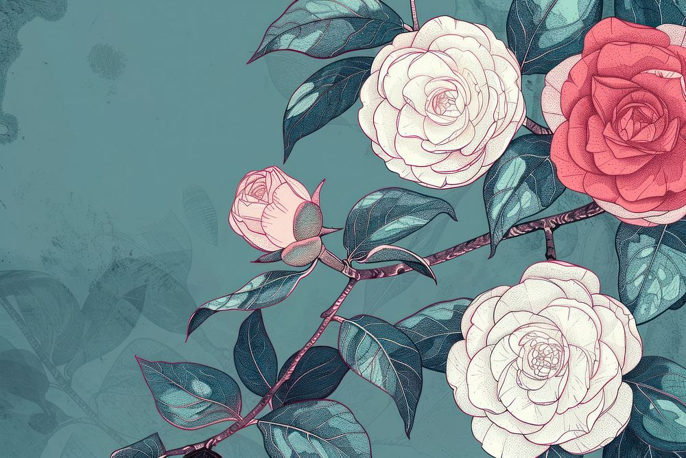 Camellia flowers art illustrated graphics.