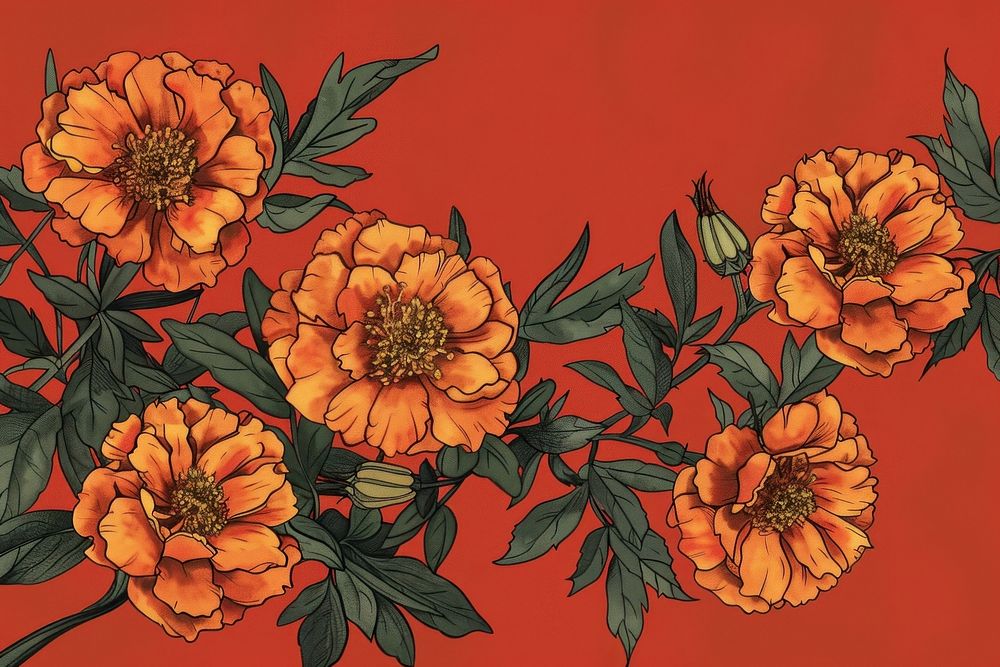 Marigold flowers art graphics pattern.