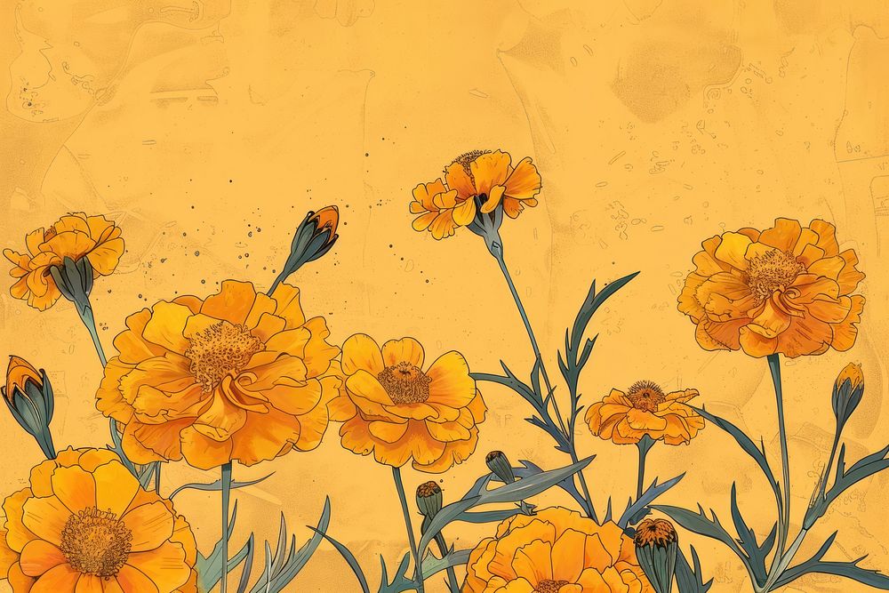 Marigold flowers art asteraceae graphics.