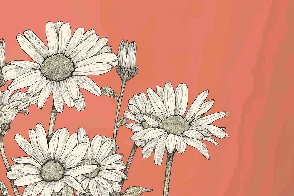 Daisy flowers art illustrated asteraceae.