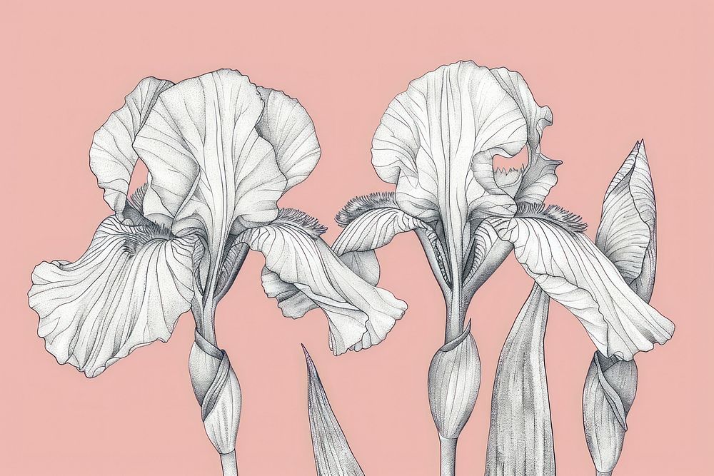 Iris flowers art illustrated blossom.
