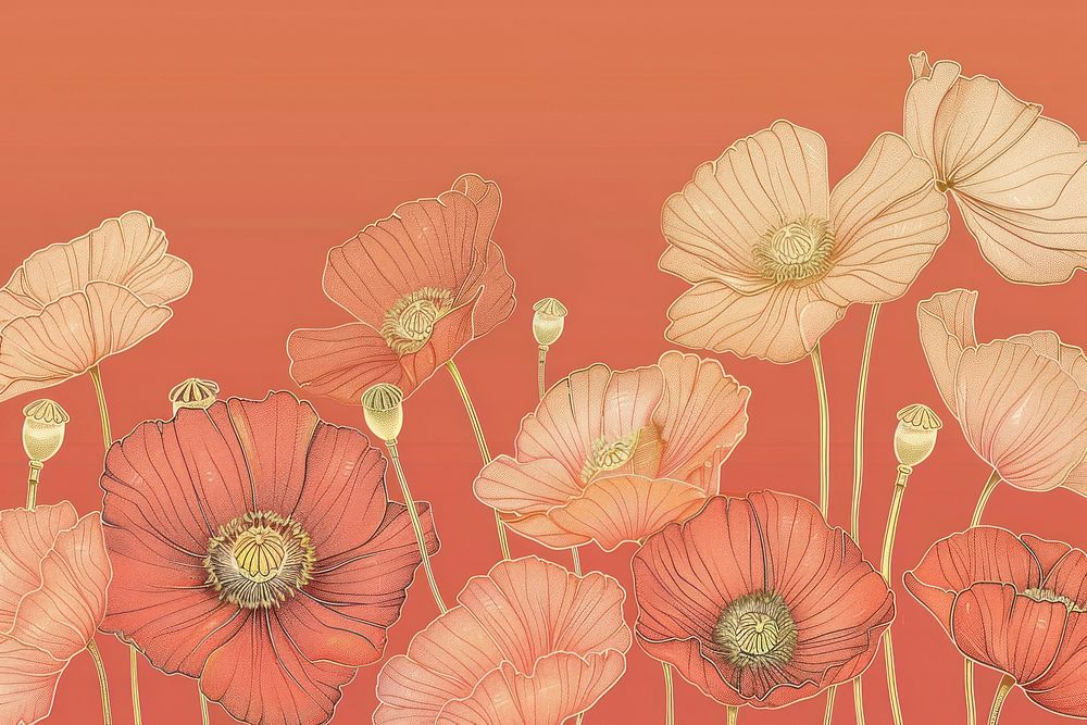 Poppy flowers art illustrated graphics.