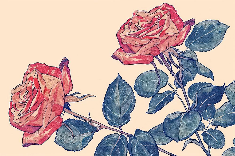 Rose flowers art illustrated painting.