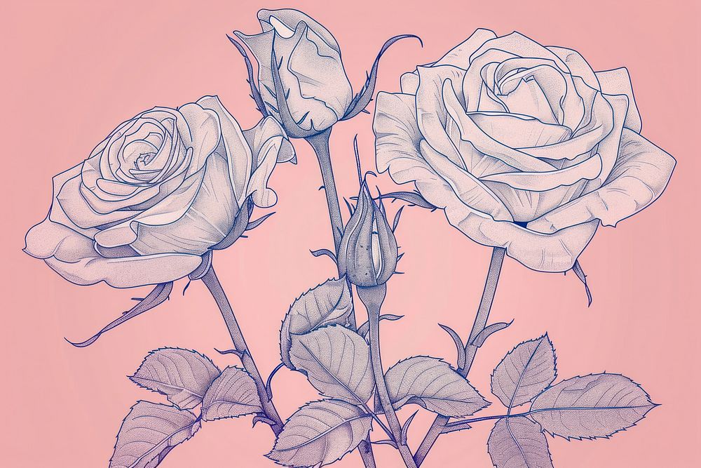 Rose flowers art illustrated blossom.