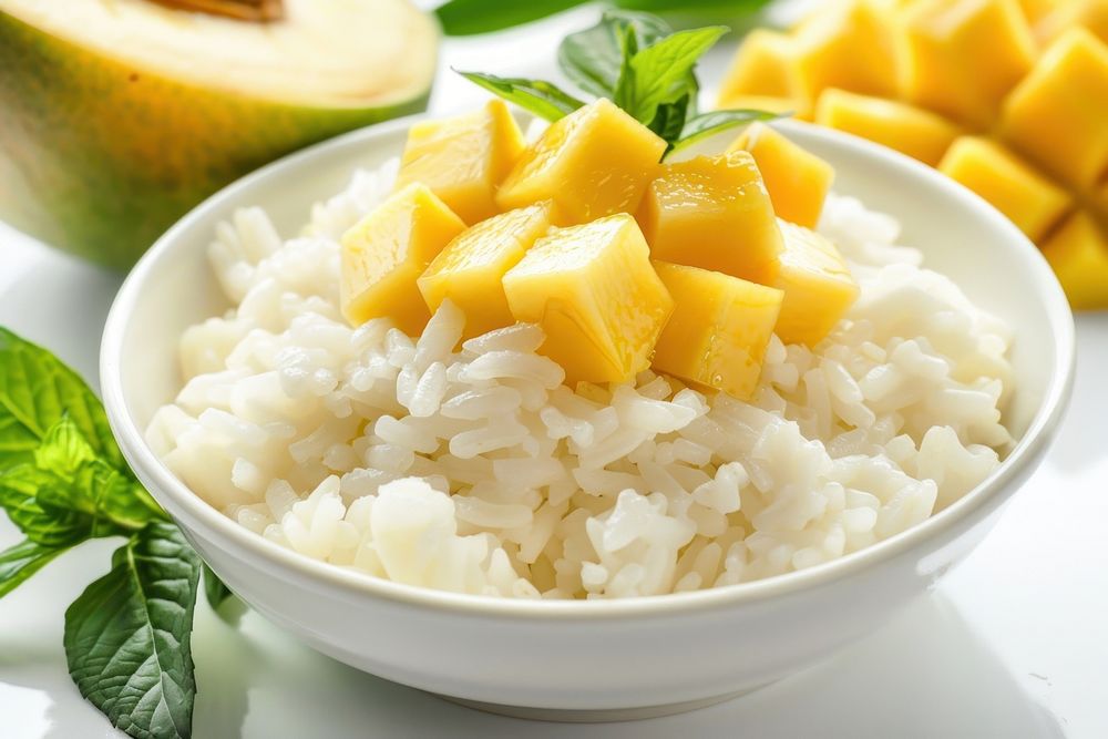 Mango sticky rice produce grain fruit.