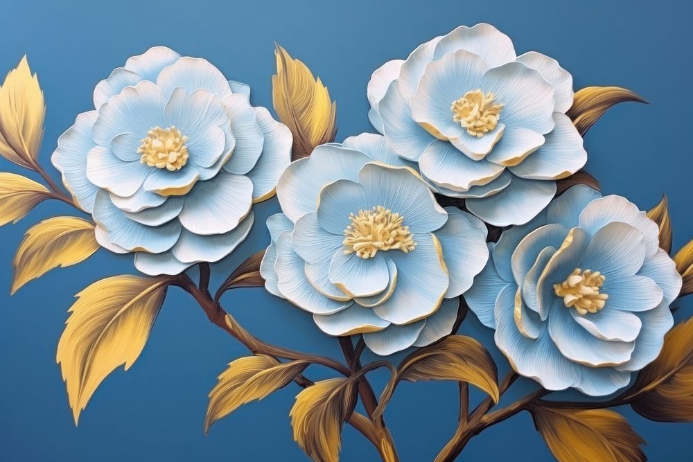 Blue camellia flowers painting graphics anemone.