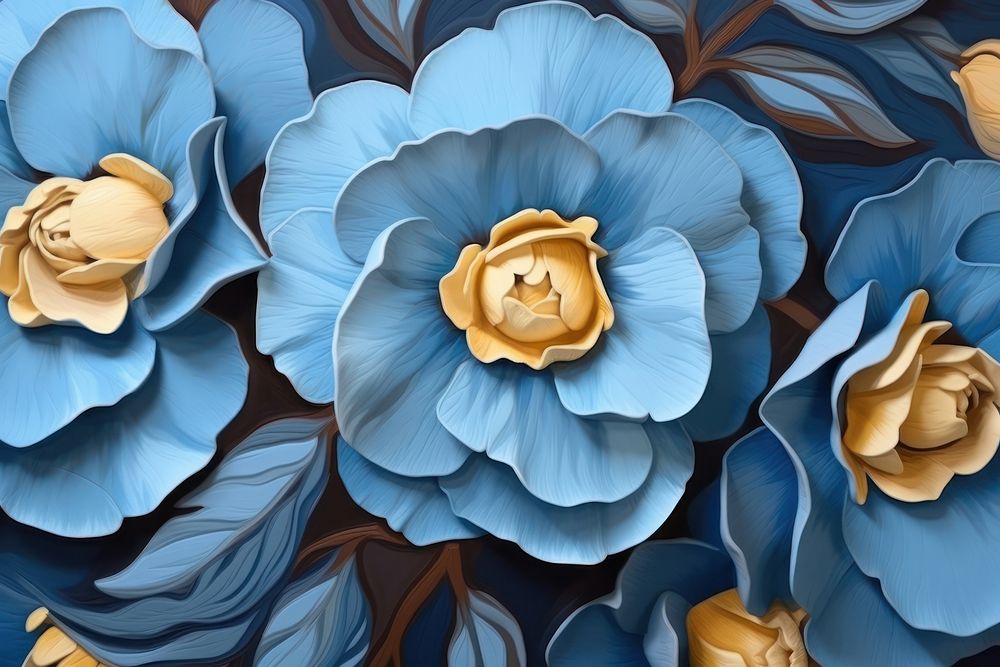 Blue camellia flowers painting accessories accessory.