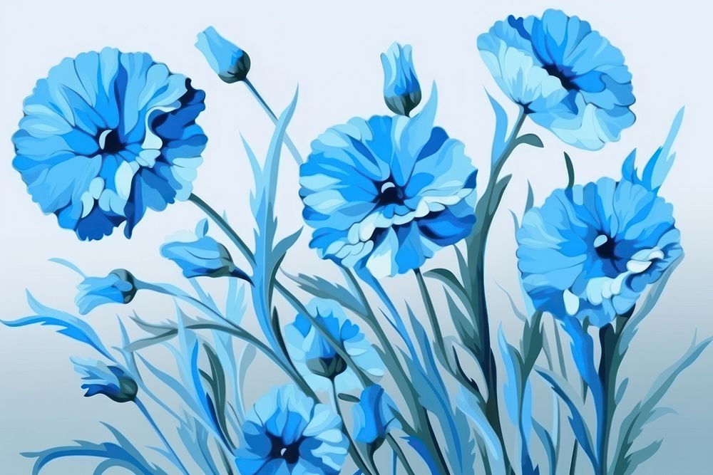 Blue daisy flowers painting asteraceae graphics.