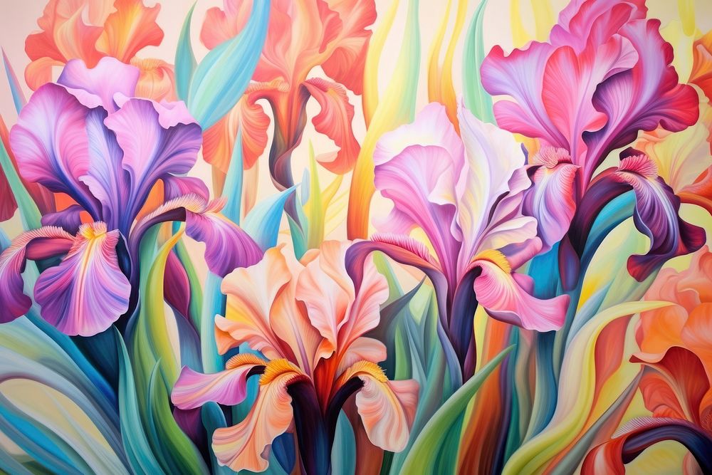 Rainbow iris flowers painting canvas graphics.