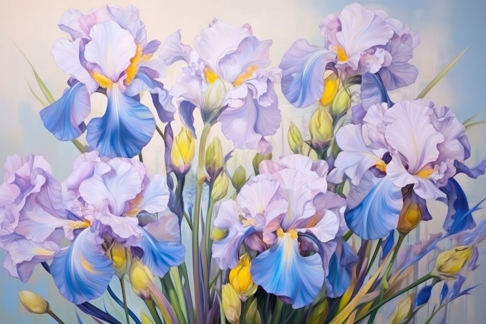 Blue iris flowers painting blossom person.