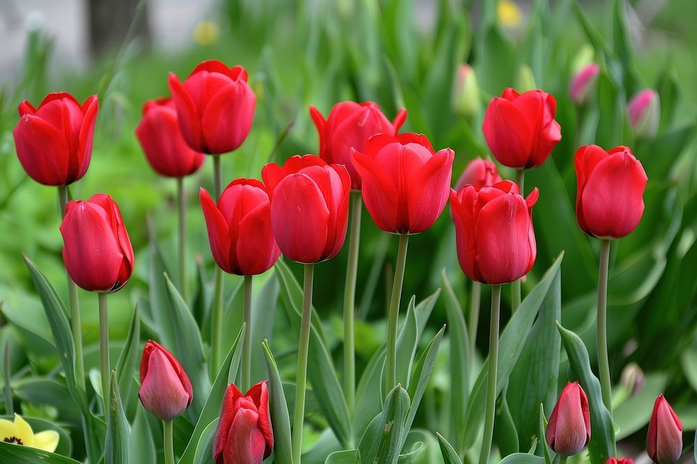 Bright red Tulip flowers plant tulip outdoors.