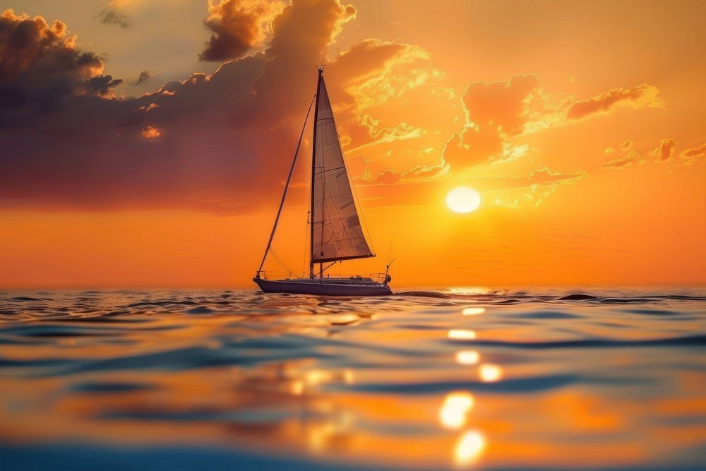 Close-up sailboat sailing sunset transportation watercraft.