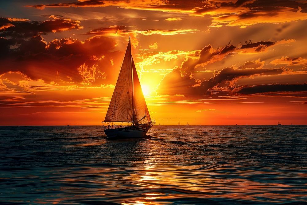 Close-up sailboat sailing sunset transportation recreation.