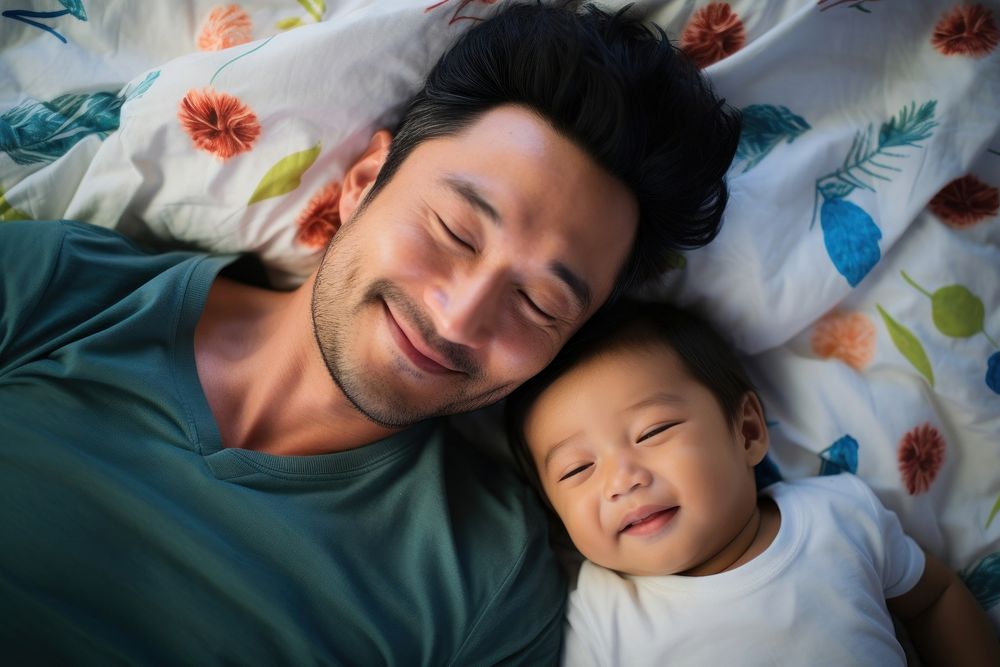 Happy japanese dad and baby photo photography portrait.
