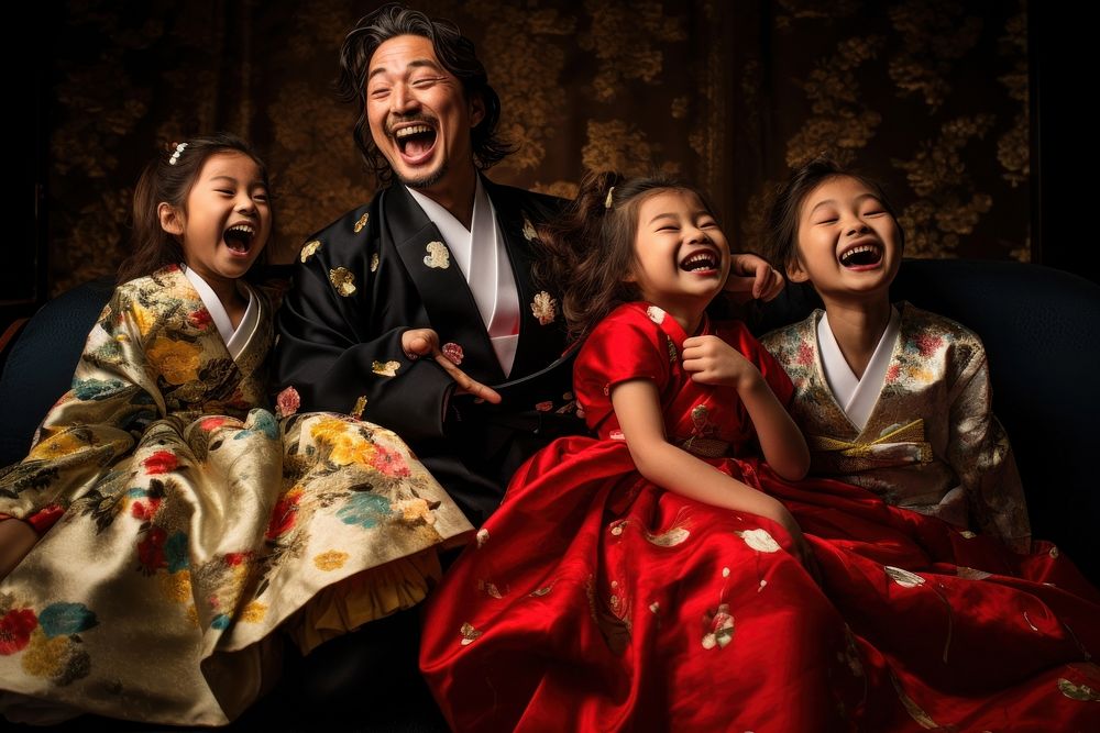 Joyful japanese Family on Couch photo photography bridegroom.