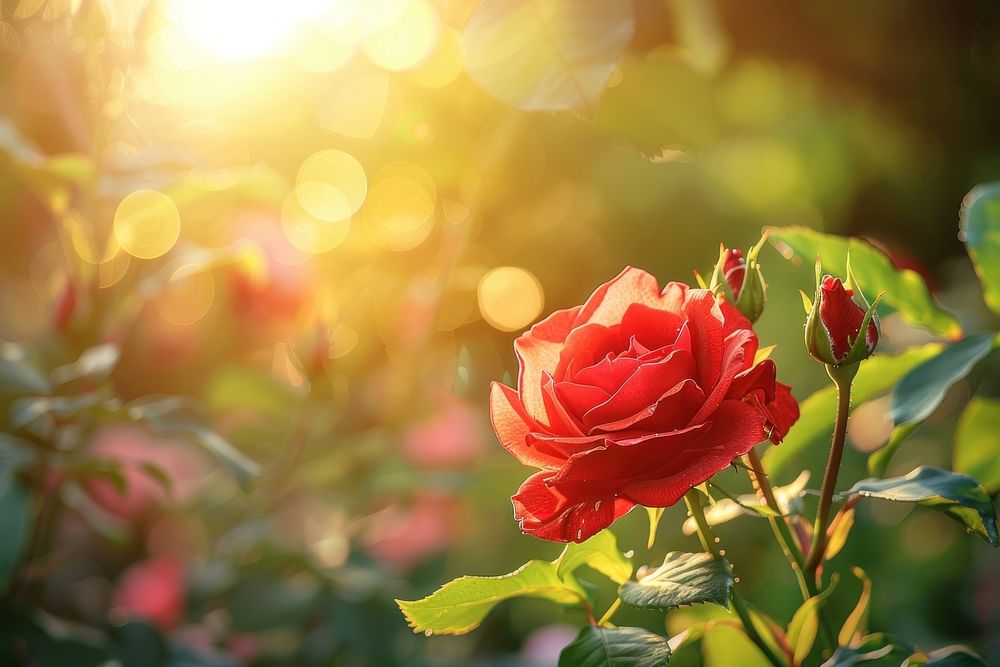 Red rose sunlight outdoors blossom.