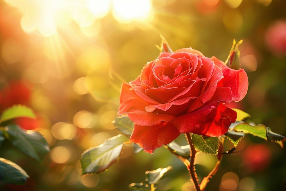 Red rose sunlight blossom flower.