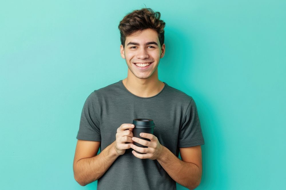 Hispanic men holding cup coffee portrait photography clothing.