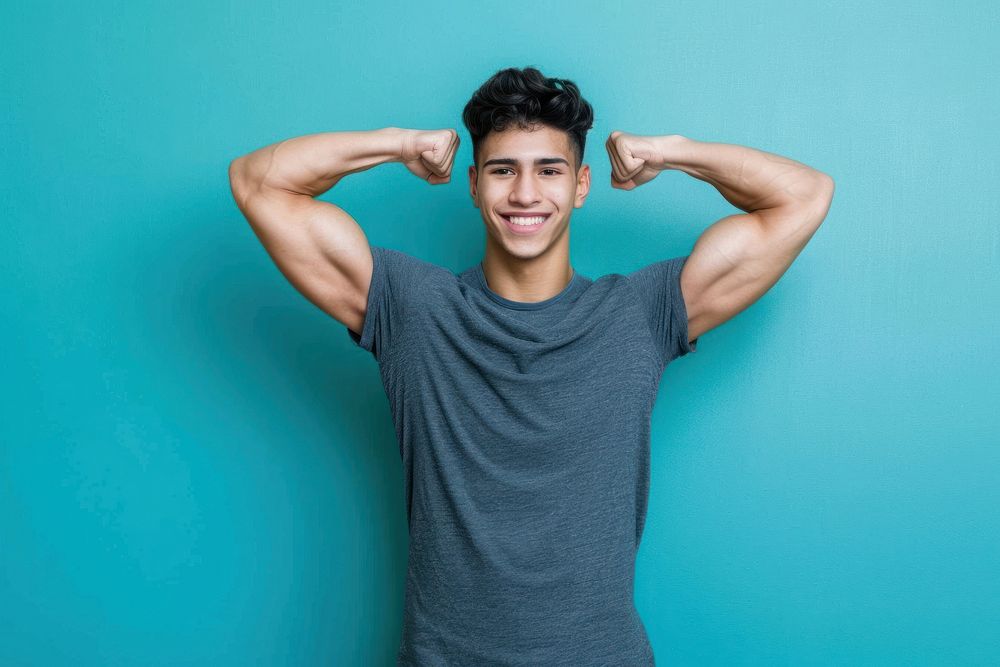 Hispanic men workout portrait photography dimples.