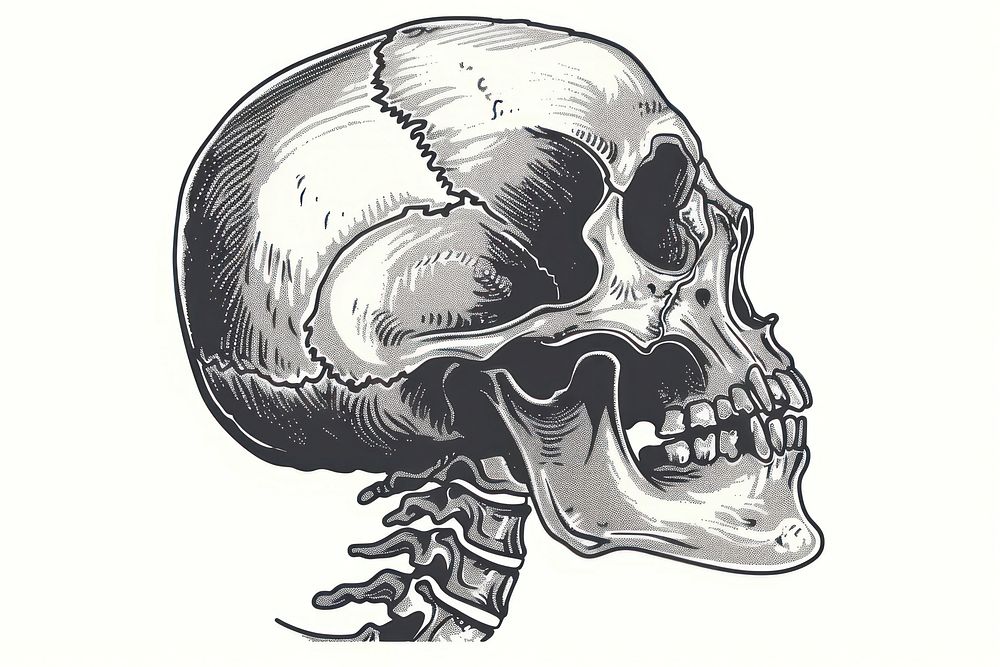 Skeleton head art illustrated drawing.