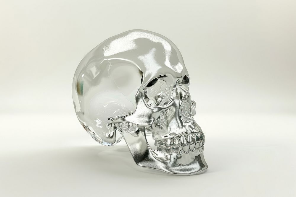 Human skull figurine crystal silver.