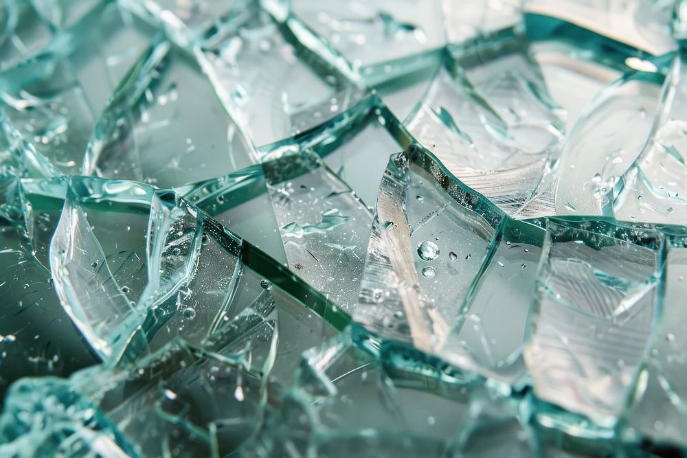 Broken glass texture turquoise crystal mineral.