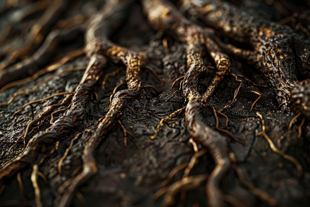 Fibrous roots texture reptile animal plant.