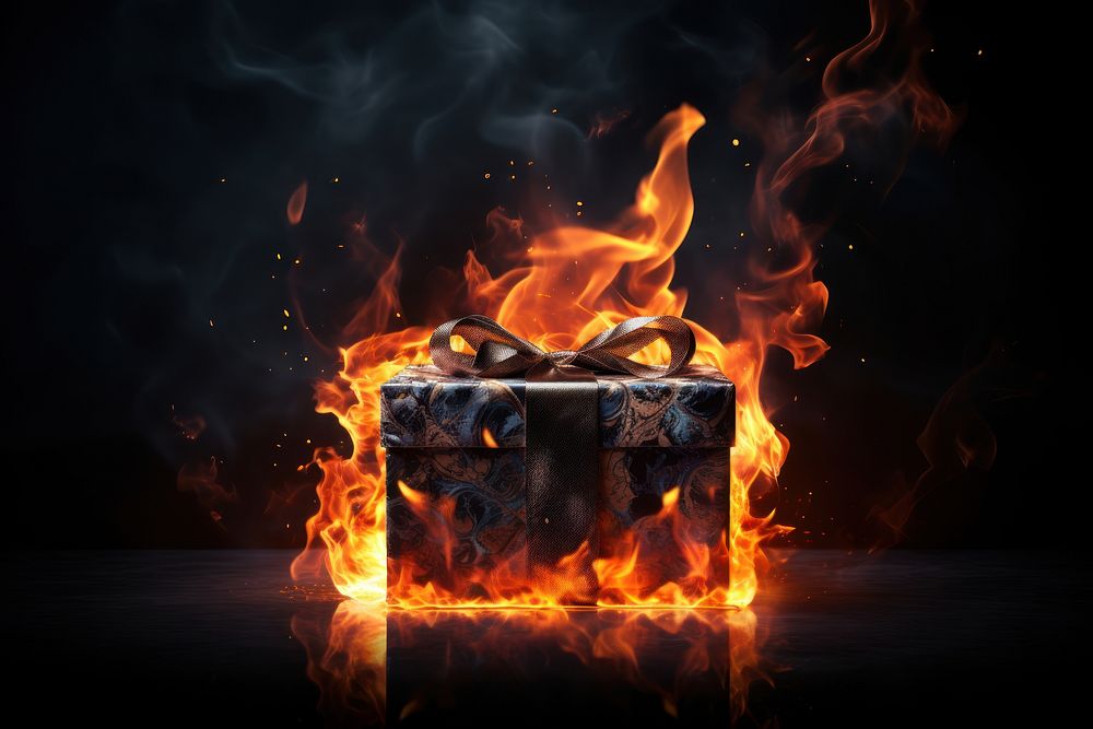 Gift box flame fire bonfire.