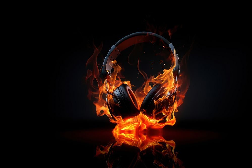 Headphones flame fire electronics.