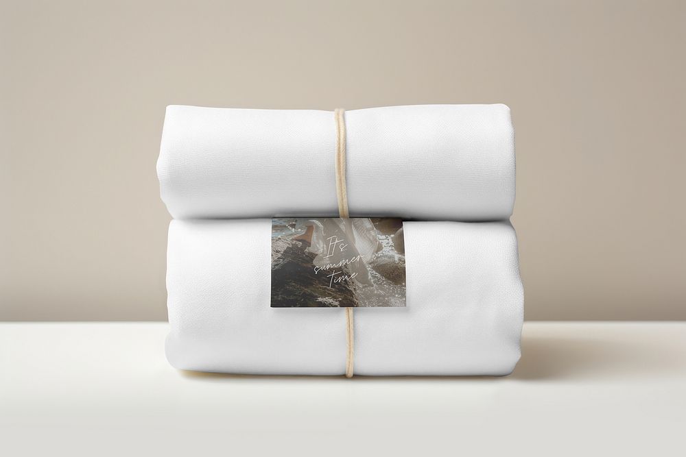 Wrapped towel label mockup psd