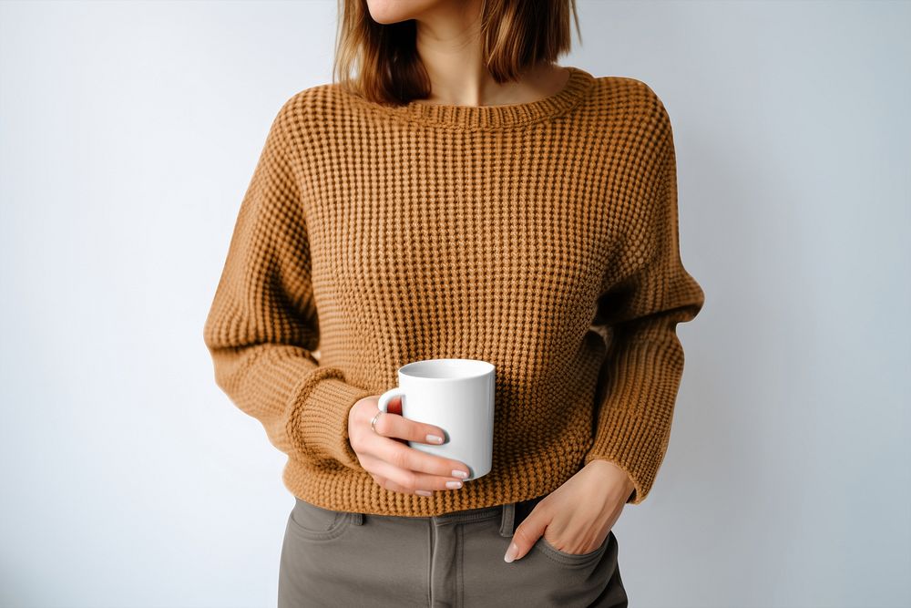Women's brown knitted jumper mockup psd