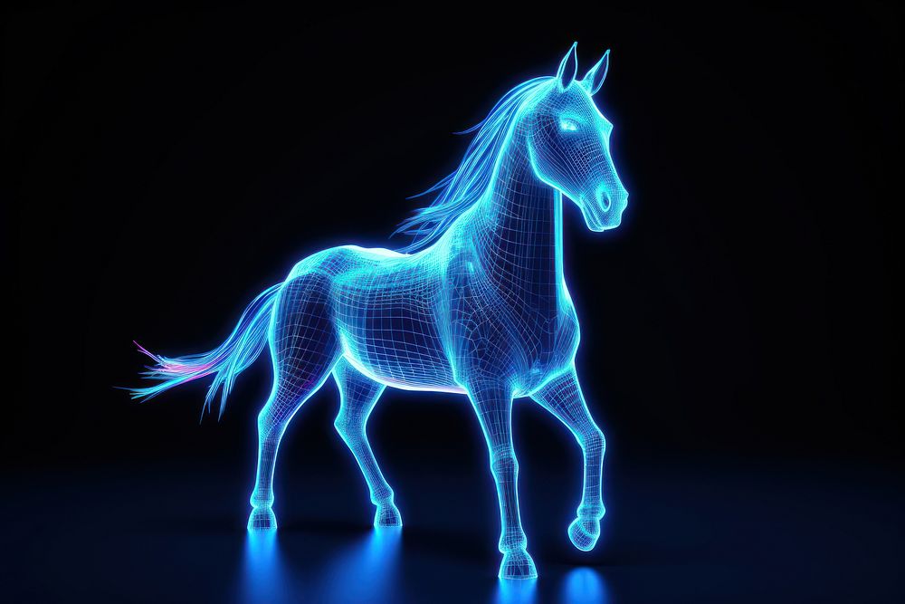 Blue Neon unicorn wireframe animal mammal horse.