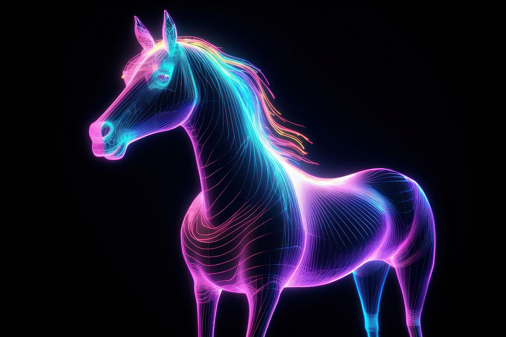 Neon unicorn wireframe animal mammal female.