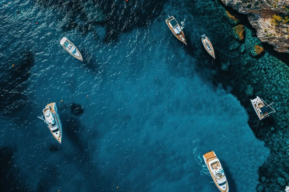 Photo of blue sea and yachts transportation recreation shoreline.