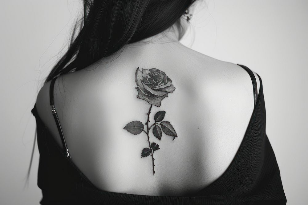 Tattoo rose blossom person.