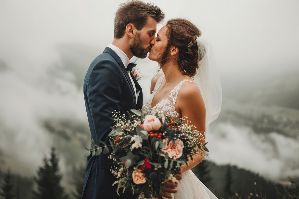 Wedding couple kiss photography bridegroom clothing.
