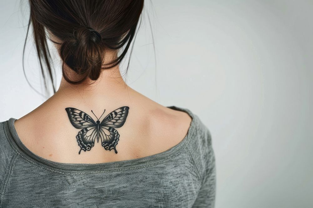 Butterfly tattoo shoulder person human.
