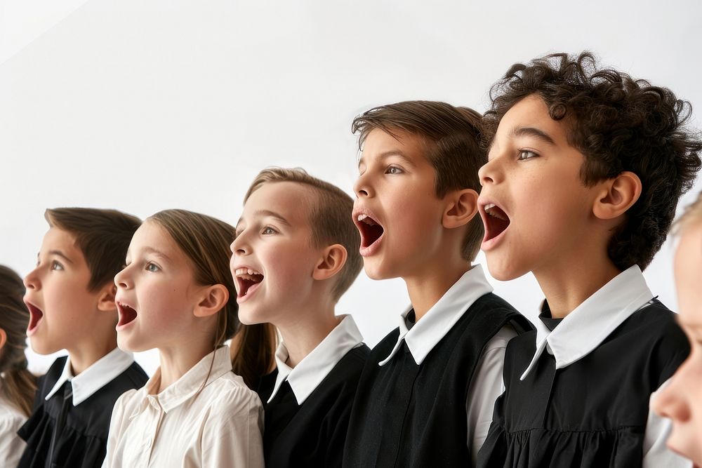 Choir shouting yawning person.