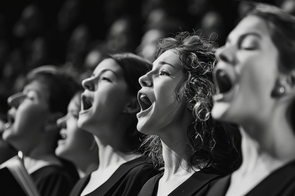 Choir laughing person female.